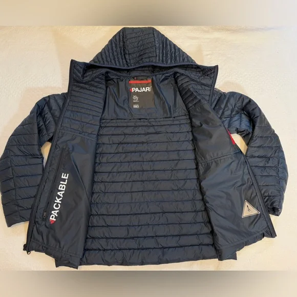 Pajar Puffer Jacket Mens XL Navy Lightweight Packable Hooded Windproof - Picture 2 of 8